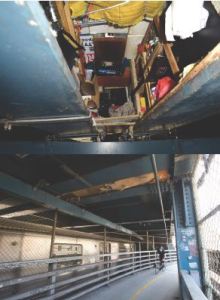 Between Structure of Manhatten Bridge, New York.