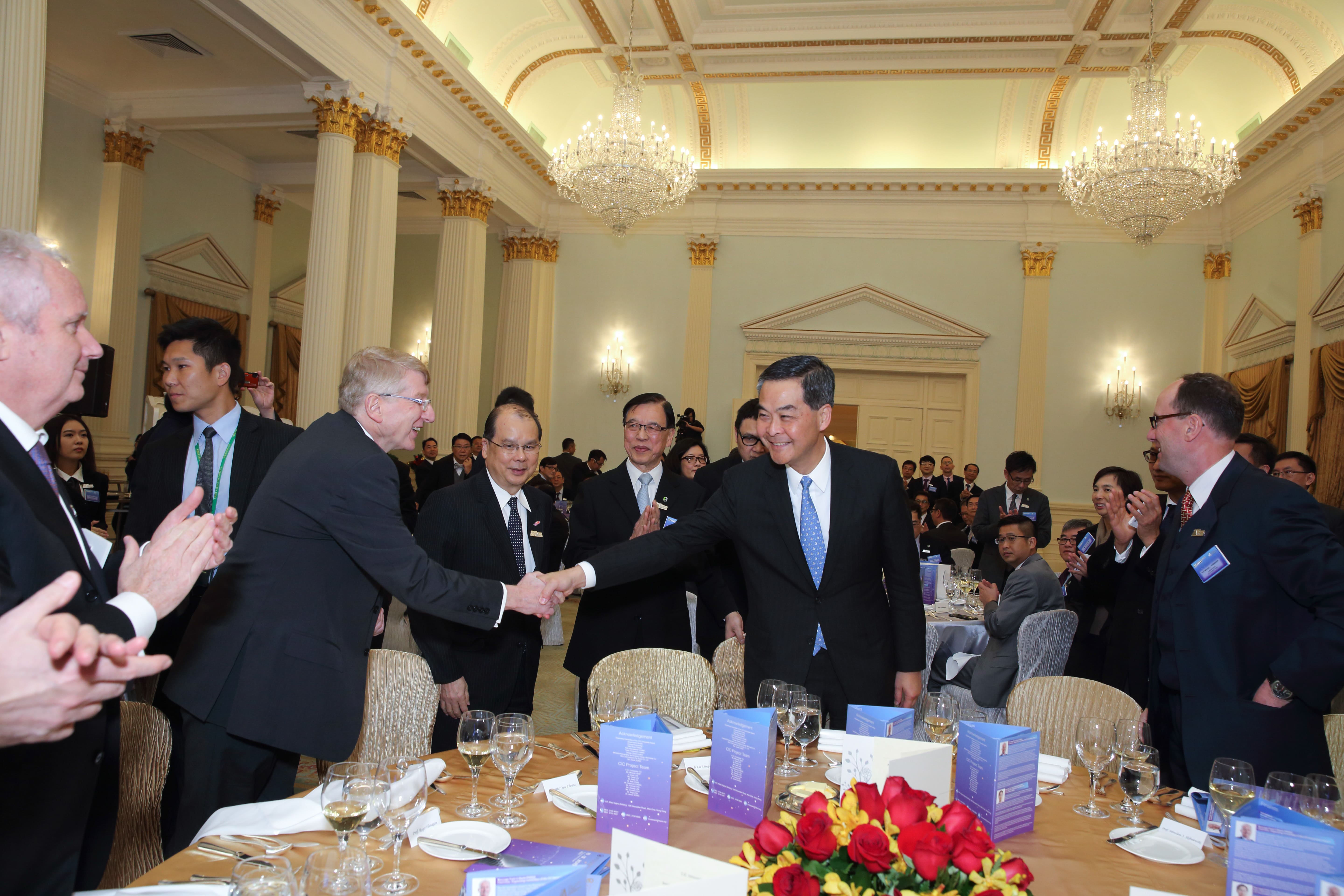 Mr. C.Y. Leung, Chief Executive of Hong Kong meeting with Prof. Roger Flanagan, one of the judgers in the international panel.